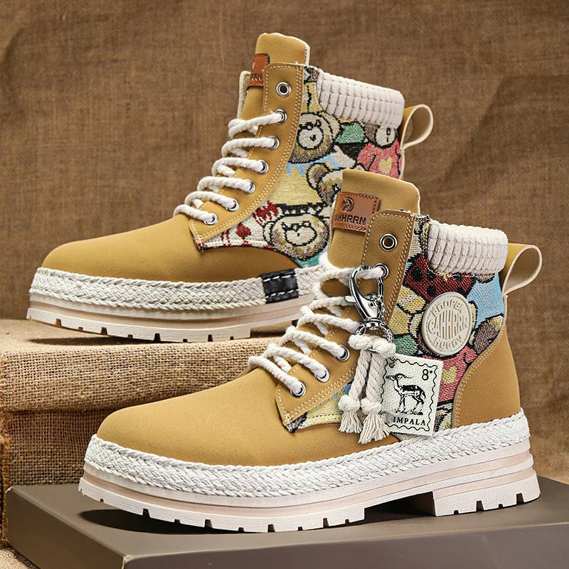 Luxury Winter Men's Platform Boots Vintage Designer Ankle Boots Outdoor Lightweight Non-slip Hiking Boots Chaussure Hommes