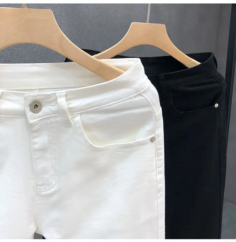 Fashion Luxury Designer Men's White Black Jeans Slim Fit Korean Style Stretch Denim Pants for Summer  Stretch  Skinny Jeans Male