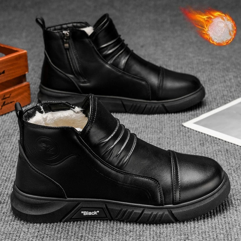 Winter New Fashion Men's Boots Thick Plush Ankle Boots with Thick Soles Black Business Comfortable Leather Shoes tenis masculino