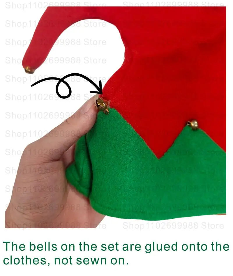 2025 Christmas Boys Cute Green Elf Costume New Year Family Party Festival Fancy Santa Claus Cosplay Outfit Set for Men Women