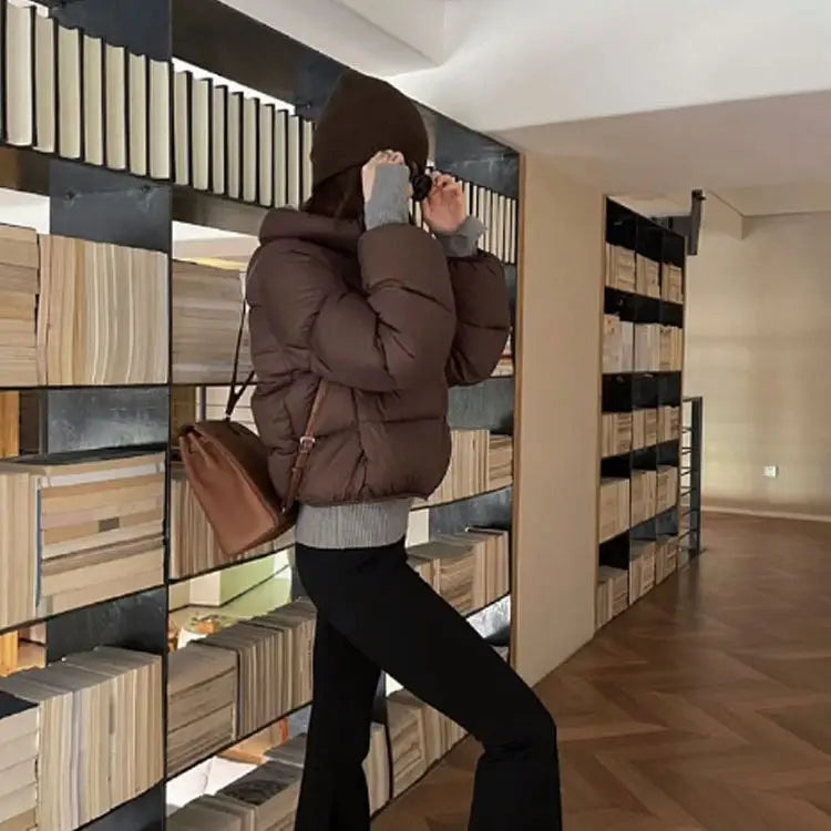 Women's Winter New Solid Color Stand Collar Short Cotton-padded Jacket, Korean Version Loose Casual High Waist  Bread Served