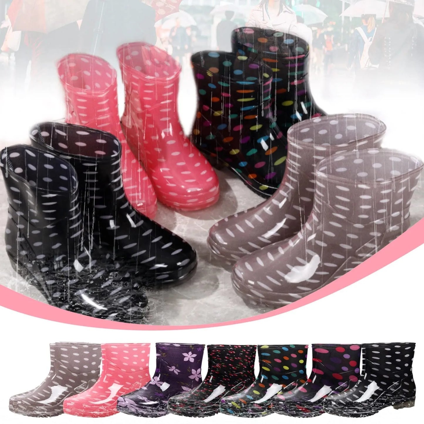 Fashionable Print Rain Boots Adult Women's Waterproof Boots Anti-slip Wear-resistant Shoes Mid-high Boot  Rain Shoes