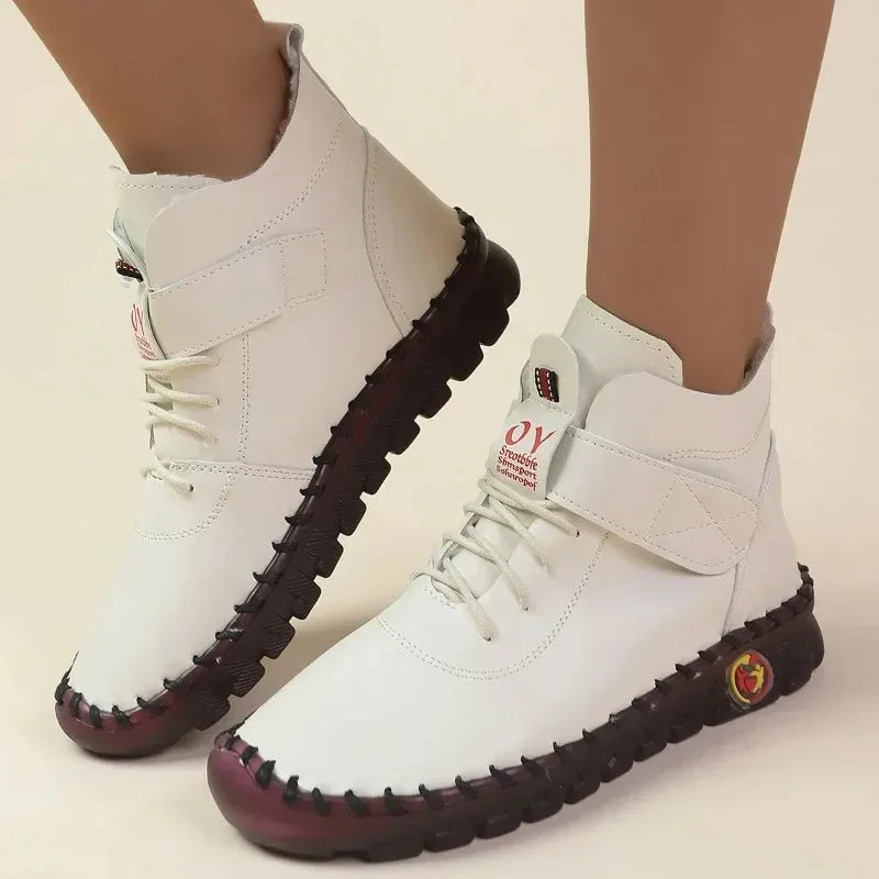 New Fur Thick Boots Women Short Leather Boots Women's Furry Orthopedic Shoes Women Winter Waterproof Snow Boots Botas Mujer