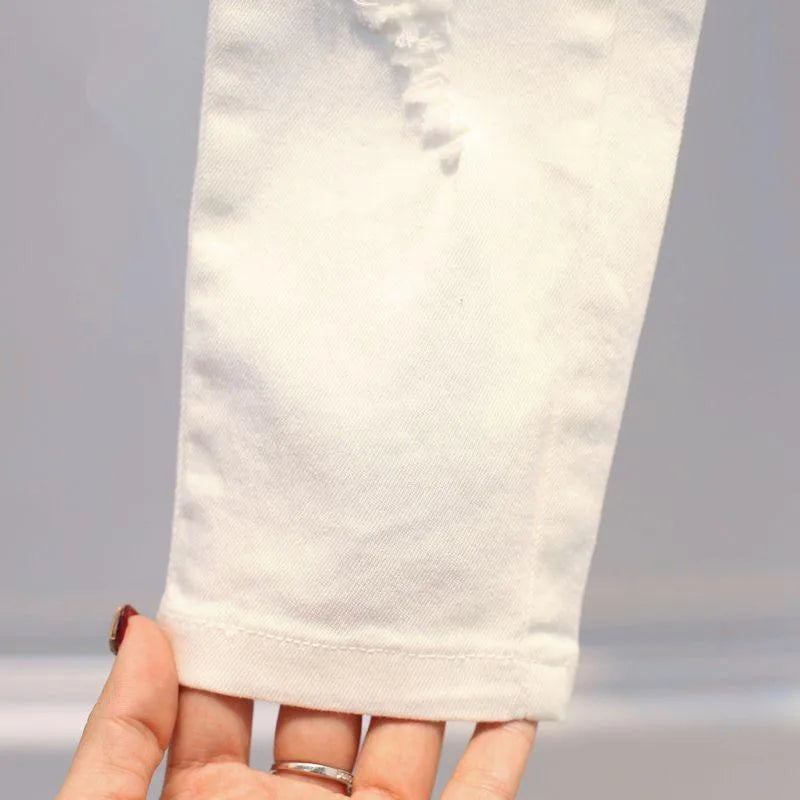 Pantalones vaqueros blancos de mezclilla para niñas y niños de otoño 2025, pantalones rotos para niños de 2, 3, 4, 5, 6 y 7 años