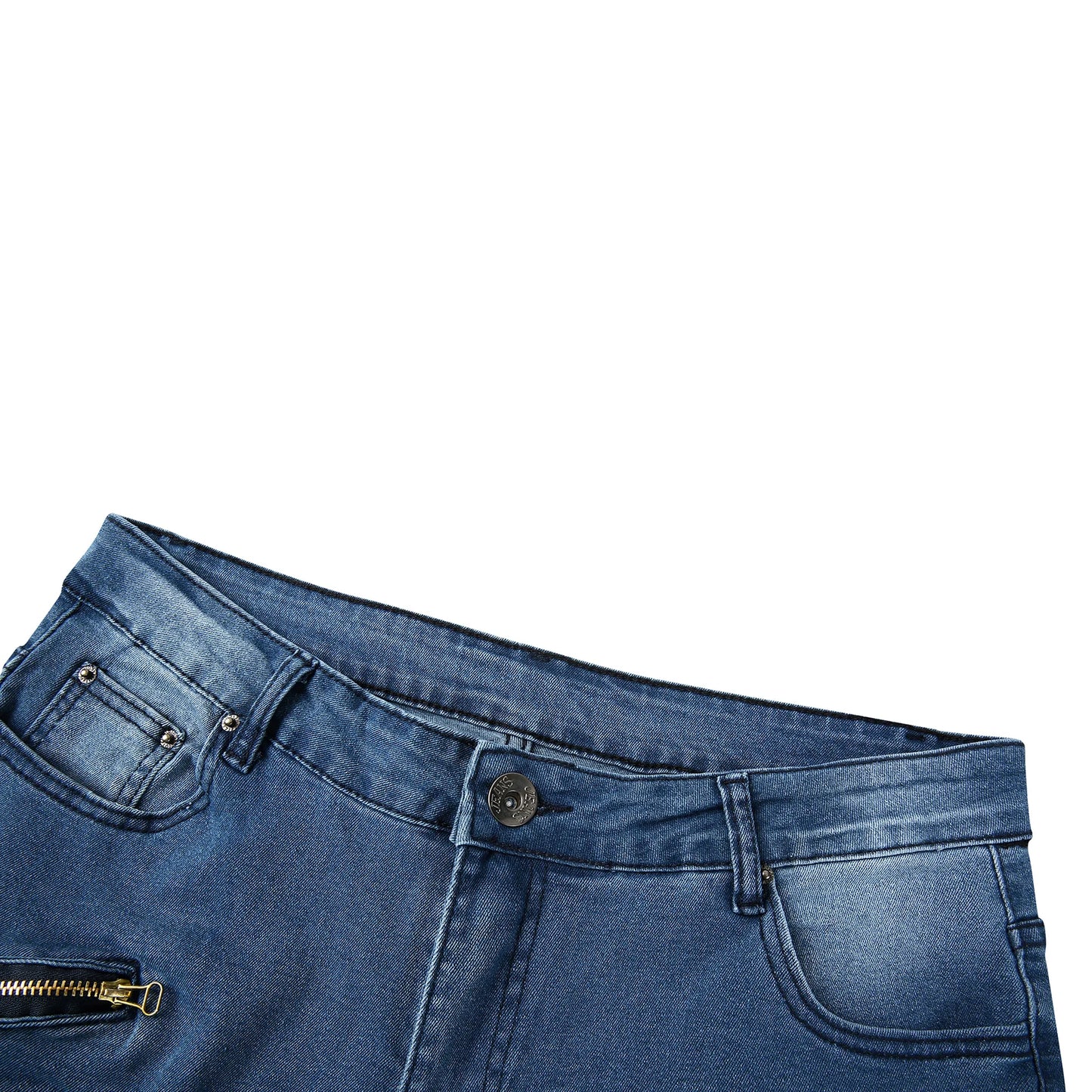 2025 New Men Slim Biker Ripped Long Denim Trousers Skinny Jeans Side Straps Zips Male Jogging Pants Destroyed Stretchy Pants