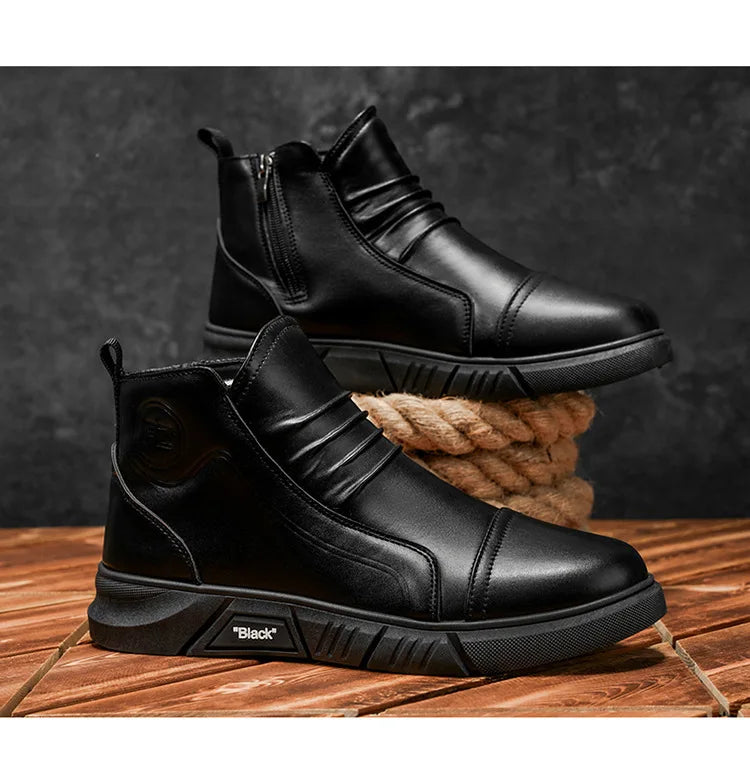 Winter New Fashion Men's Boots Thick Plush Ankle Boots with Thick Soles Black Business Comfortable Leather Shoes tenis masculino