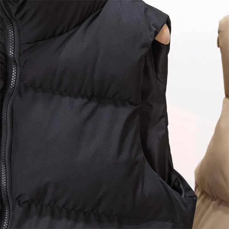 Warm Parkas Women Single Breasted Coats Autumn Winter Vest Coat Khaki High Waist Casual Vests Elegant Y2k Jackets Thick