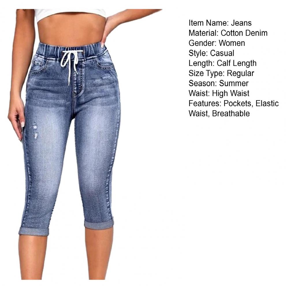 Denim Jeggings Women's 3/4 Short Jeans Pants Leggings Summer 2021 Breeches Harajuku High Waist Korean Vintage Mom Pants