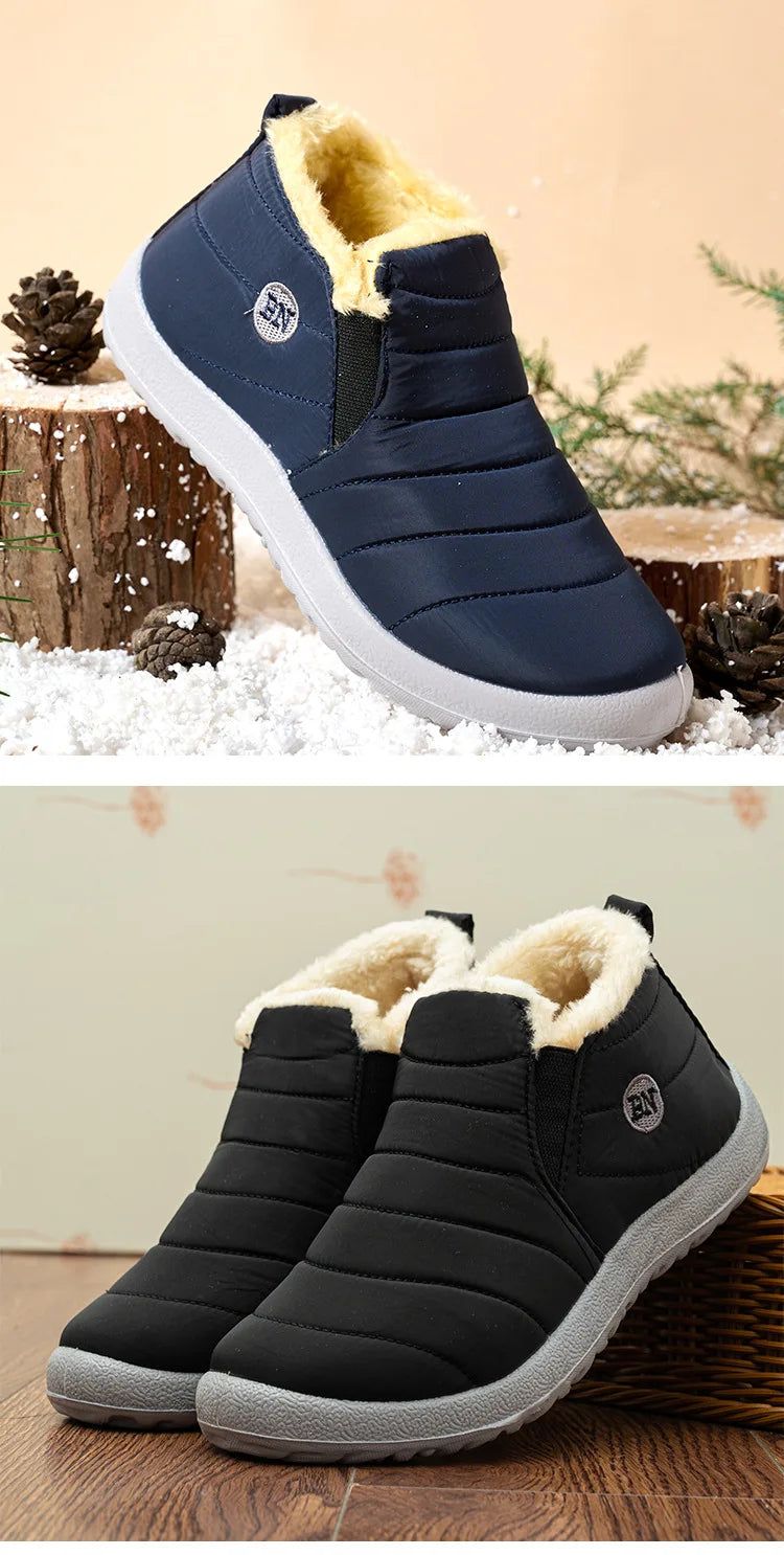 Botas de invierno para hombre, impermeables, de algodón, ligeras, sin cordones, planas, hasta el tobillo, tallas grandes 47, unisex, para la nieve.