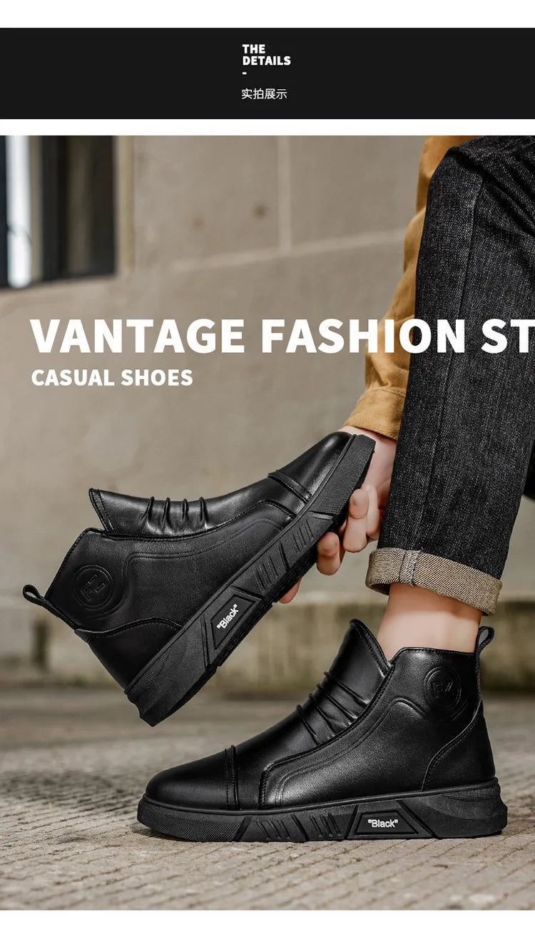 Winter New Fashion Men's Boots Thick Plush Ankle Boots with Thick Soles Black Business Comfortable Leather Shoes tenis masculino