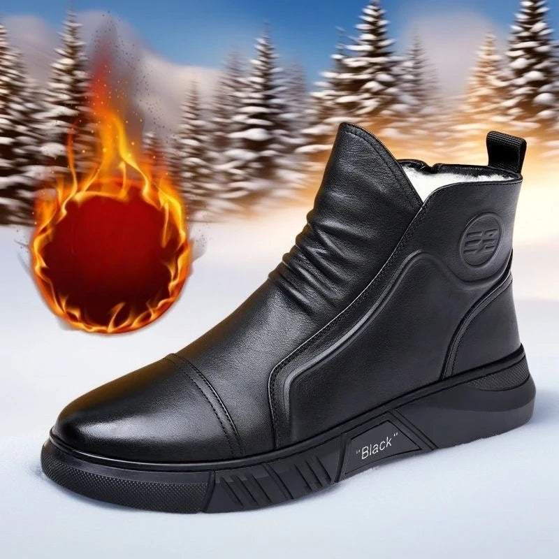 Winter New Fashion Men's Boots Thick Plush Ankle Boots with Thick Soles Black Business Comfortable Leather Shoes tenis masculino
