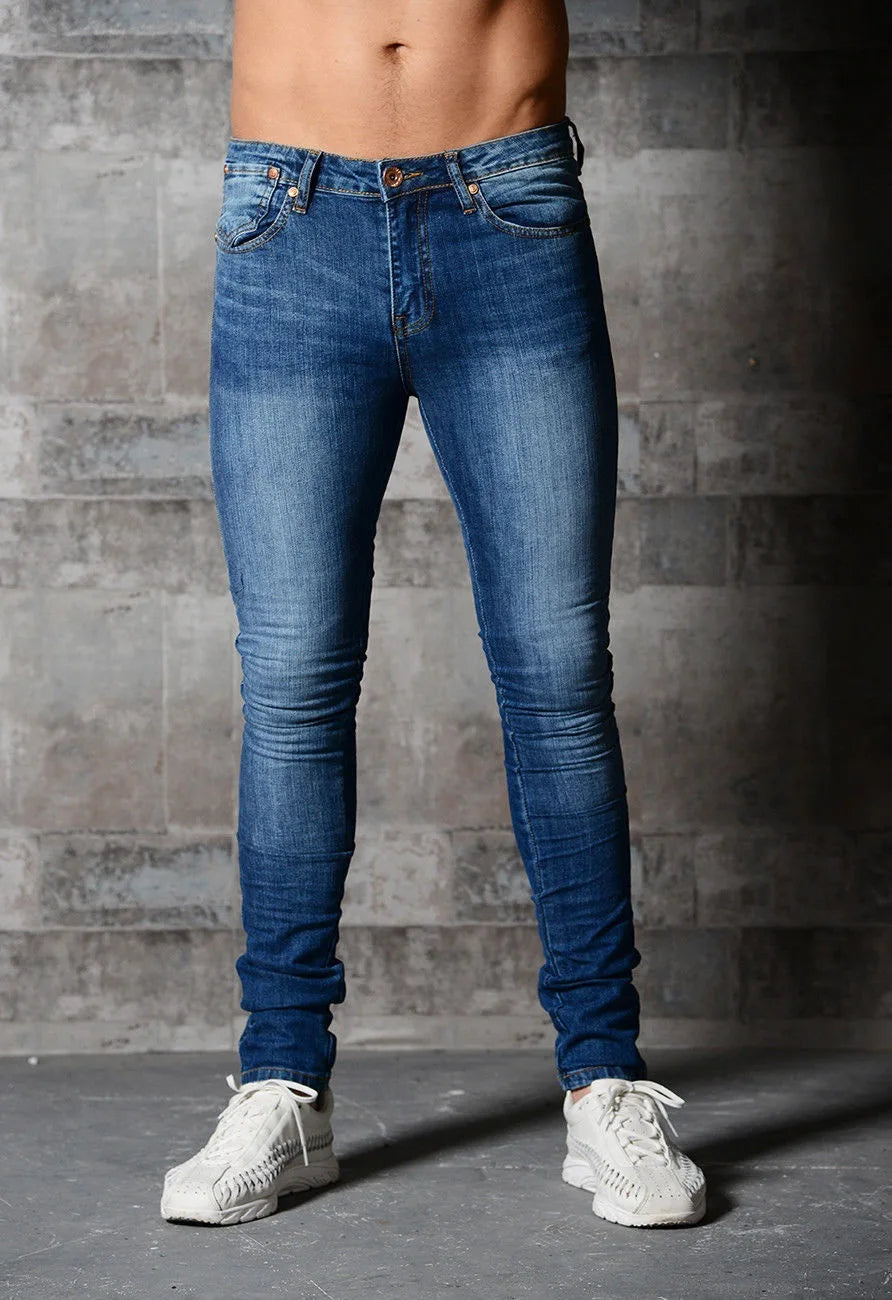 Men Jeans Denim Pencil Pants High Waist Solid Color Washing Slim Fit Pockets Slight Strech Ankle Length Pant Casual 2024