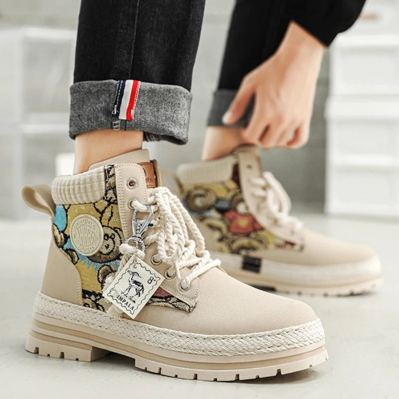 Luxury Winter Men's Platform Boots Vintage Designer Ankle Boots Outdoor Lightweight Non-slip Hiking Boots Chaussure Hommes