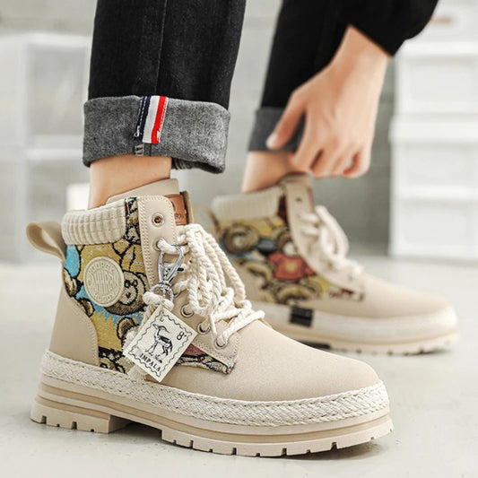 Bottes d'hiver de luxe pour hommes, bottines vintage de créateur à plateforme, chaussures de randonnée légères et antidérapantes.