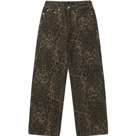 Baggy Leopard Jeans Coquette y2k clothes Women High Waisted Casual Wide Leg Denim Pants Fashion Streetwear Retro Straight Jeans