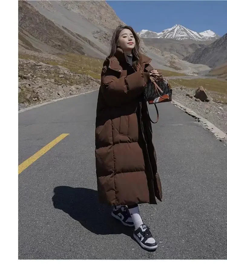 New Winter 2024 Women's Long Jacket Jacket Thickened Korean Loose Stylish Windproof Warm Hooded Down Cotton Jacket Coat