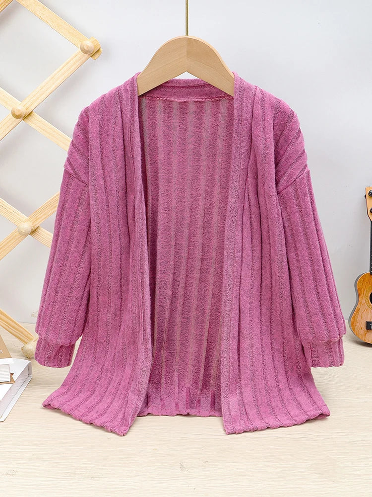 Girls Solid Color Casual Outing Knitted Cardigan Children's Spring and Autumn Simple Versatile Jacket