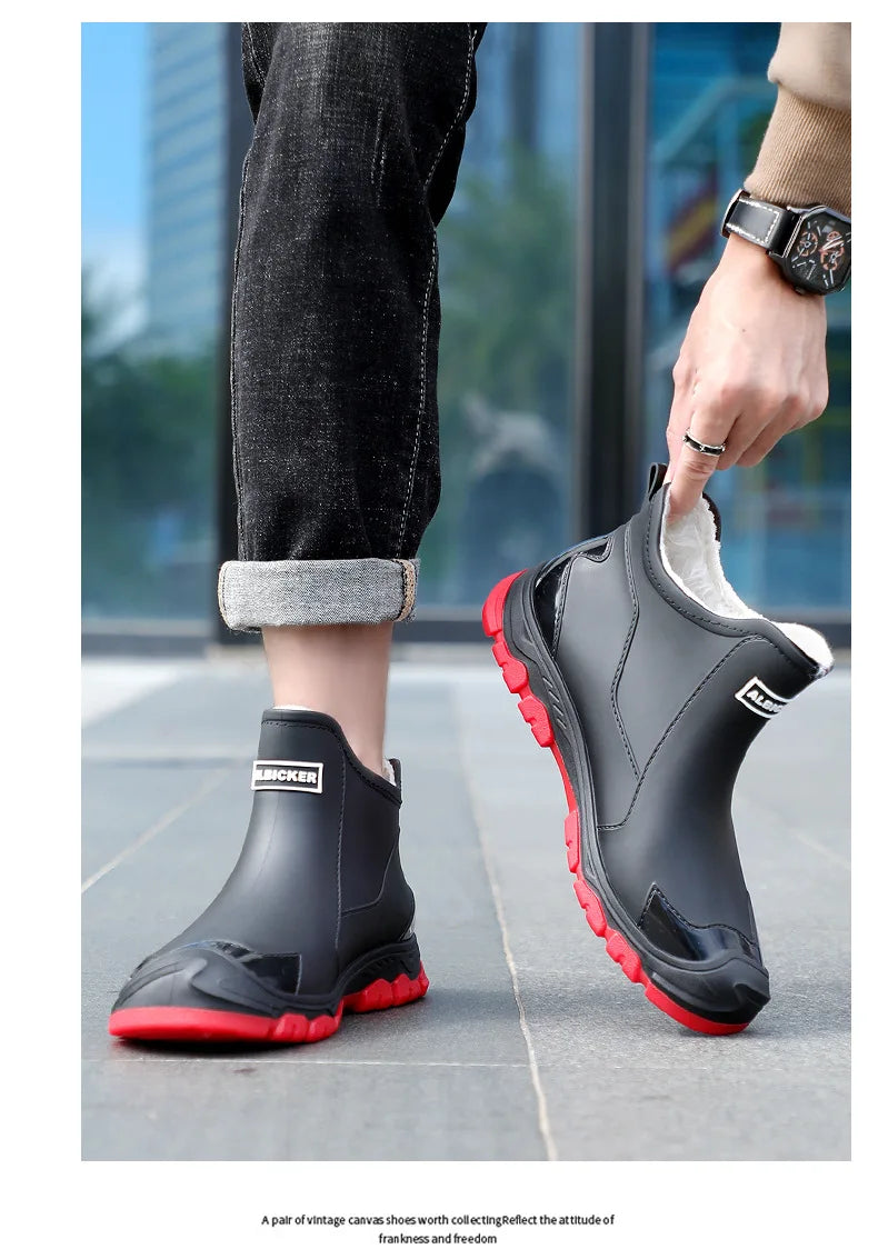 Botas de lluvia para hombre, ideales para primavera y otoño. Botas de goma resistentes e impermeables. Botas de lluvia de invierno con forro polar para hombre. Tallas grandes. Calzado de protección laboral.