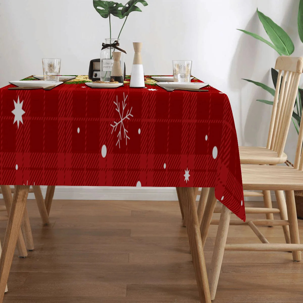 Christmas Holly Berry Rectangle Tablecloth Holiday Party Decor Reusable Tablecloth for Table Party Supplies Christmas Decoration