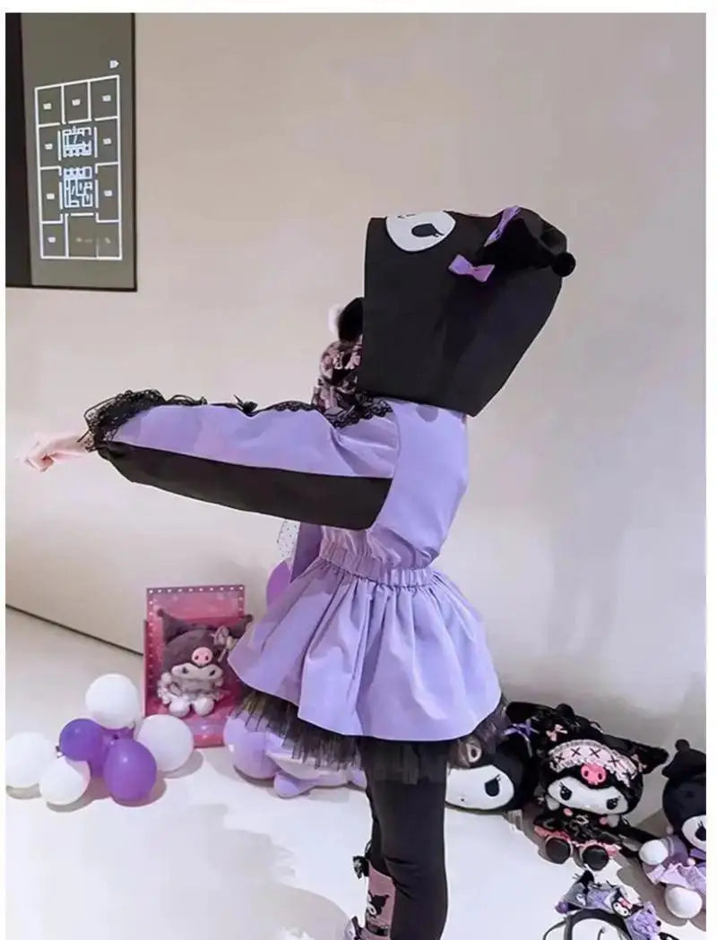 Kuromi Kawaii Kids Girls Jacket Autumn New Cartoon Cinnamoroll Fashion Outdoor Hooded Embroidery Jacket Retract Waist Jackets
