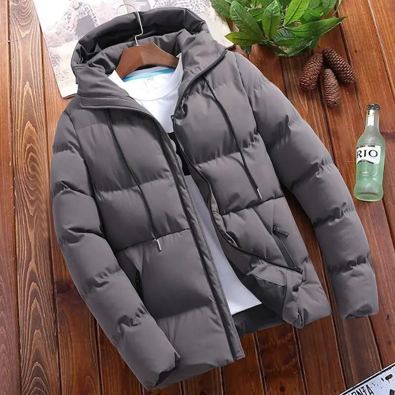 Men Parkas Hooded Long Sleeve Zipper Parka Cardigan Loose Fit Casual Solid Thick Winter Pockets Spliced Drawstring Patchwork