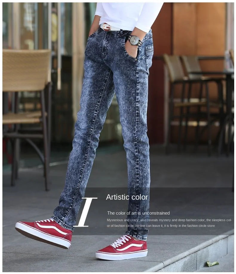 Harajuku Fashion Men's Jeans Stretch  Luxury Clothes for Men Korean Style Streetwear Cowboy Solid Snowflake Skinny Denim Pants