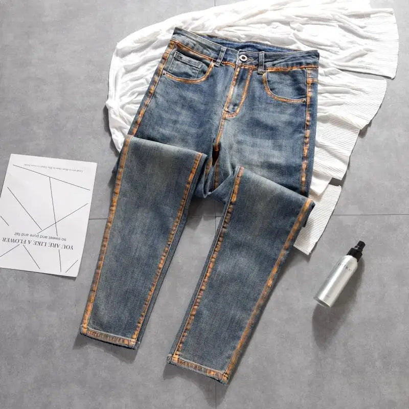 Pantalones vaqueros ajustados informales de marca de lujo Harajuku para hombre, pantalones pitillo de primavera y otoño, de diseñador, para hombre