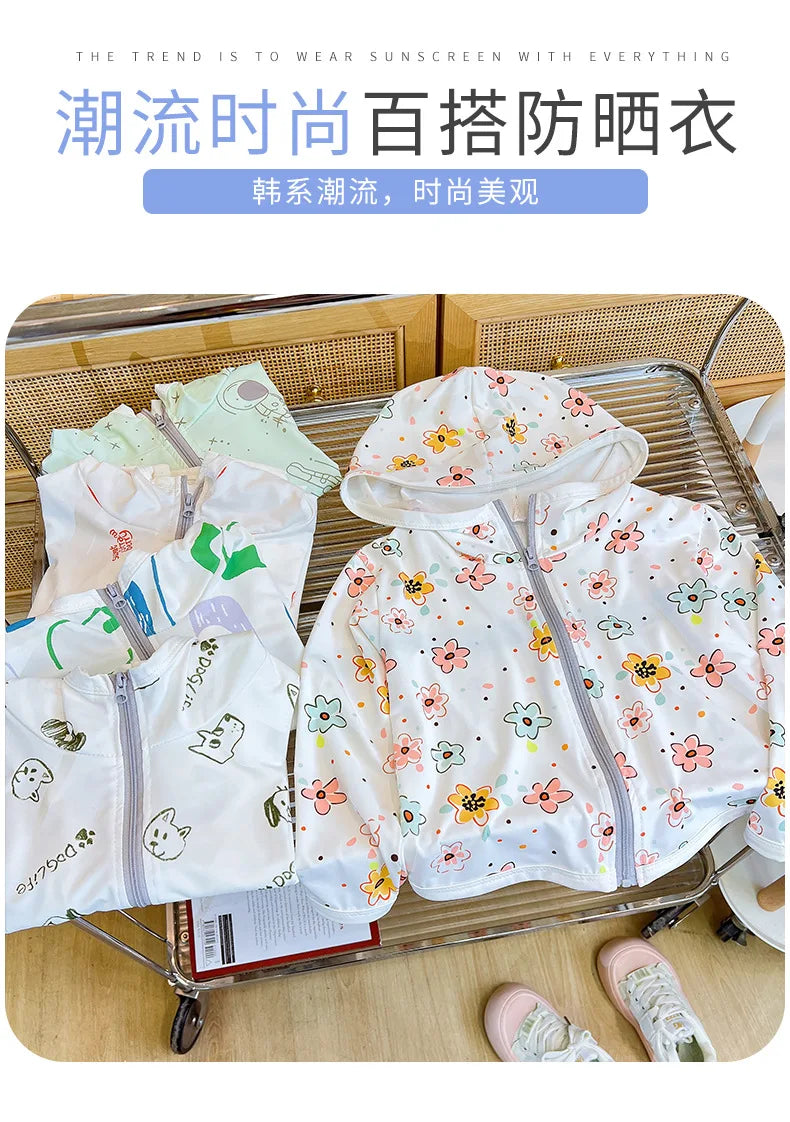 Children's Sunscreen Jackets Summer Breathable Coats for Boys Girls Cartoon Print Kids Windbreakers Toddler Outfits Baby Clothes