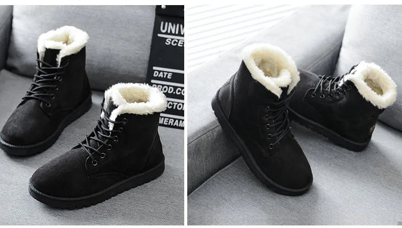 New Fashion Women Boots Winter Snow Boots Female Boots Warm Lace Flat with Women Shoes Tide Shoes Hot Sale 35-40
