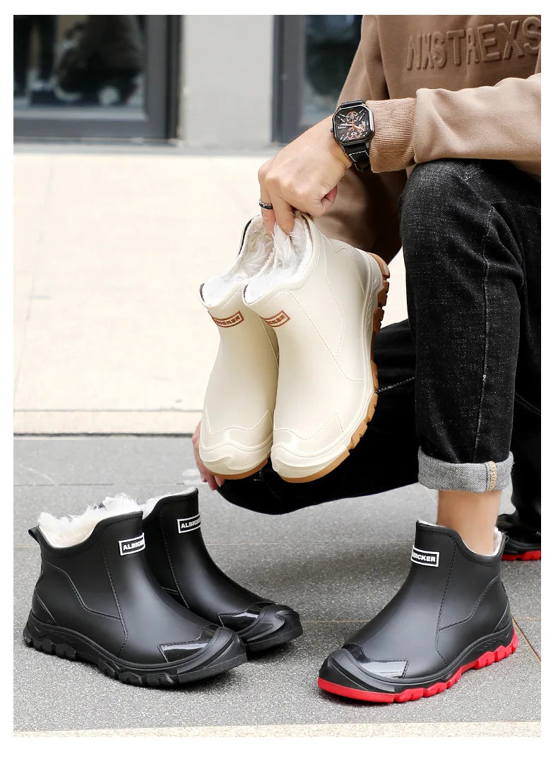 Botas de lluvia para hombre, ideales para primavera y otoño. Botas de goma resistentes e impermeables. Botas de lluvia de invierno con forro polar para hombre. Tallas grandes. Calzado de protección laboral.