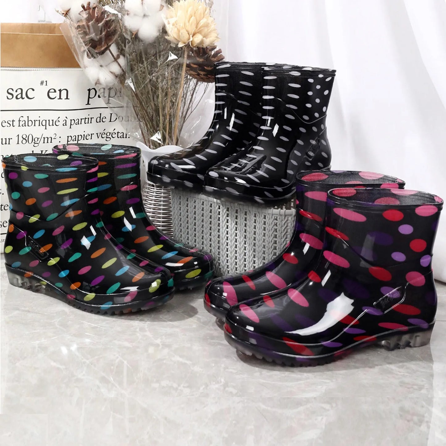 Fashionable Print Rain Boots Adult Women's Waterproof Boots Anti-slip Wear-resistant Shoes Mid-high Boot  Rain Shoes