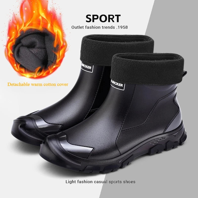 Botas de lluvia para hombre, ideales para primavera y otoño. Botas de goma resistentes e impermeables. Botas de lluvia de invierno con forro polar para hombre. Tallas grandes. Calzado de protección laboral.
