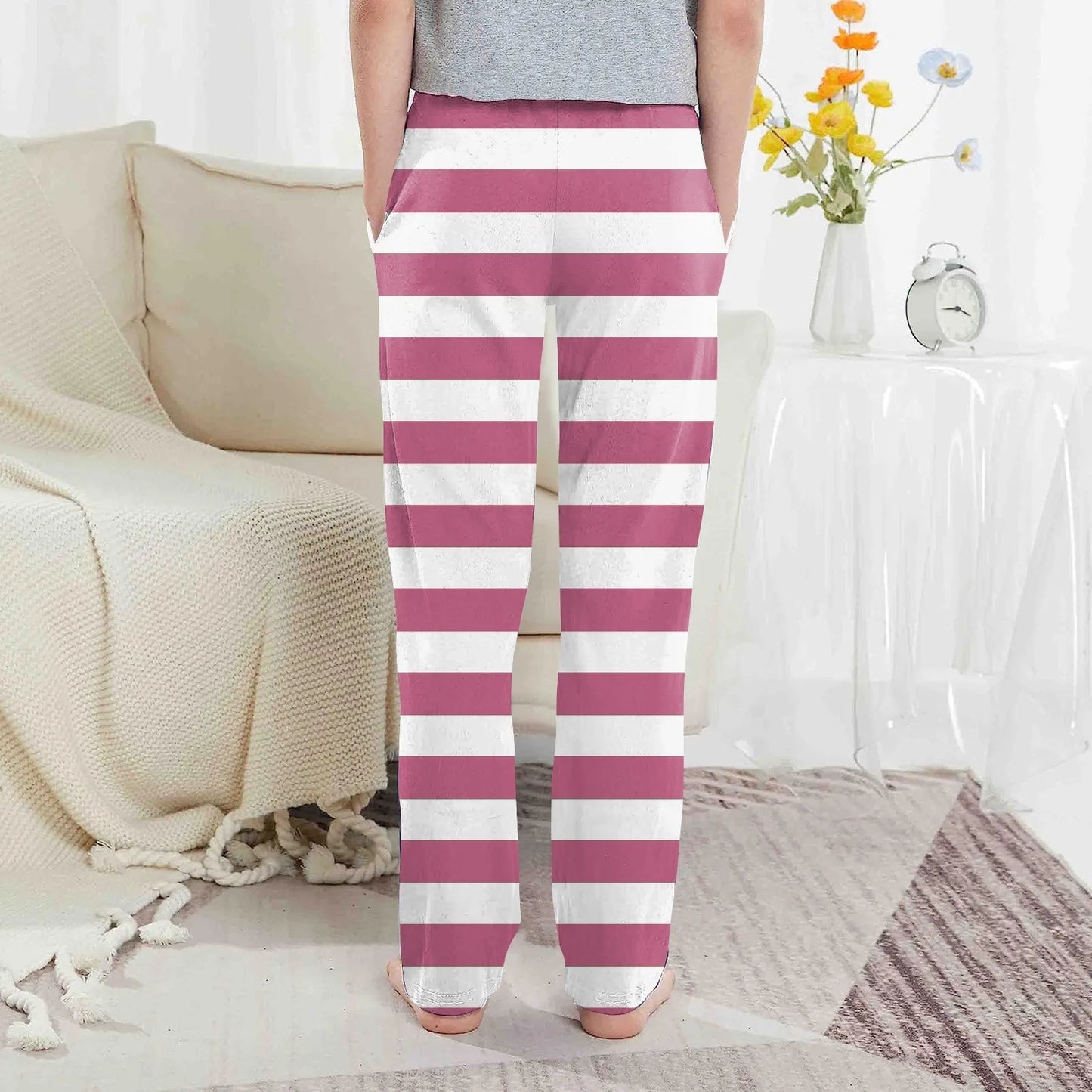 Pantalones de pijama con estampado de rayas elegantes para niños y niñas, pantalones de dormir casuales, sueltos y cómodos con bolsillos, pijamas para niños.