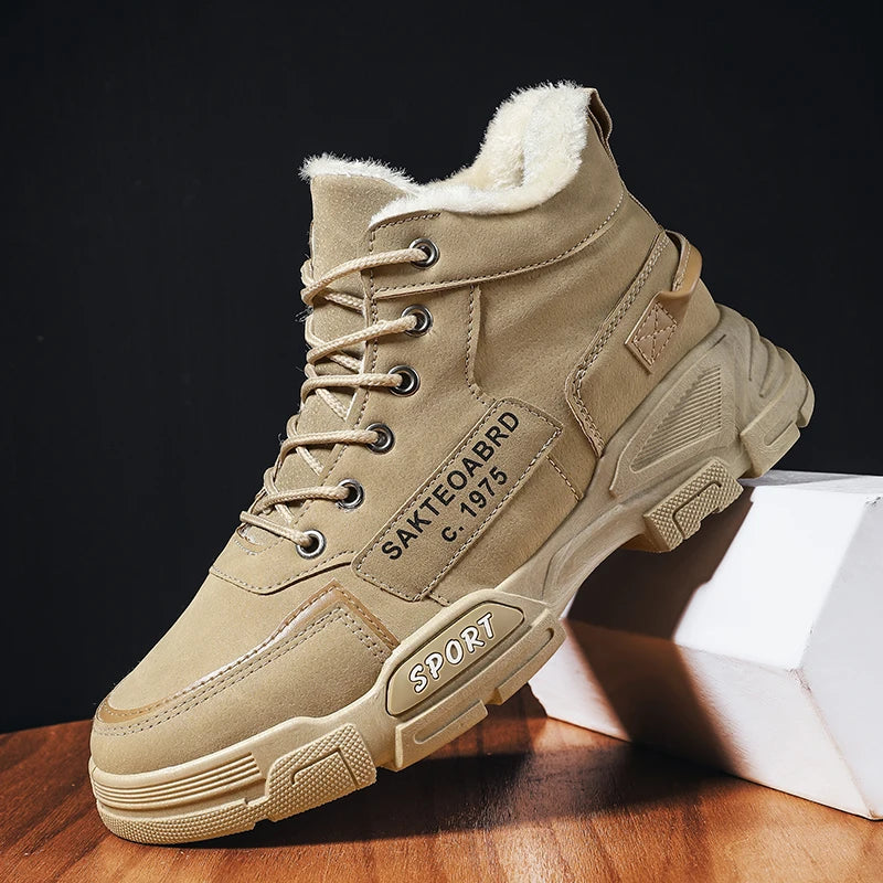 Botas nuevas para hombre, de invierno, de felpa, para la nieve, estilo casual, para exteriores, con cordones, cálidas, antideslizantes, hasta el tobillo.