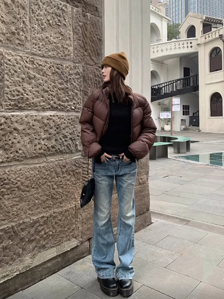 Women's Winter New Solid Color Stand Collar Short Cotton-padded Jacket, Korean Version Loose Casual High Waist  Bread Served