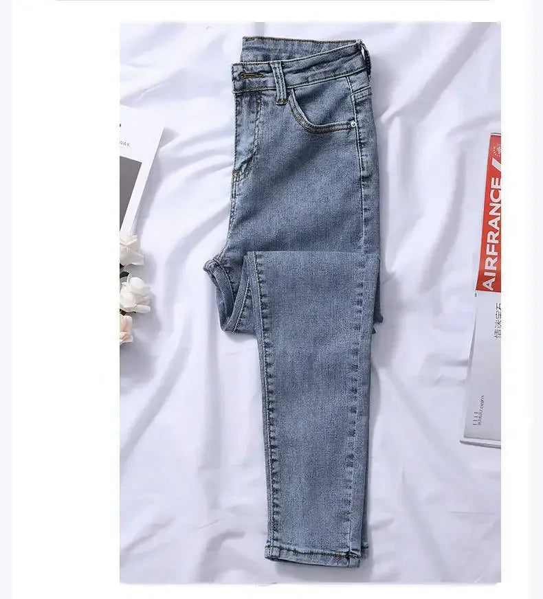 High Waist Jeans Denim Women Spring and Summer  New Outer Wear Thickening Tight Elastic All-match Pencil Pants