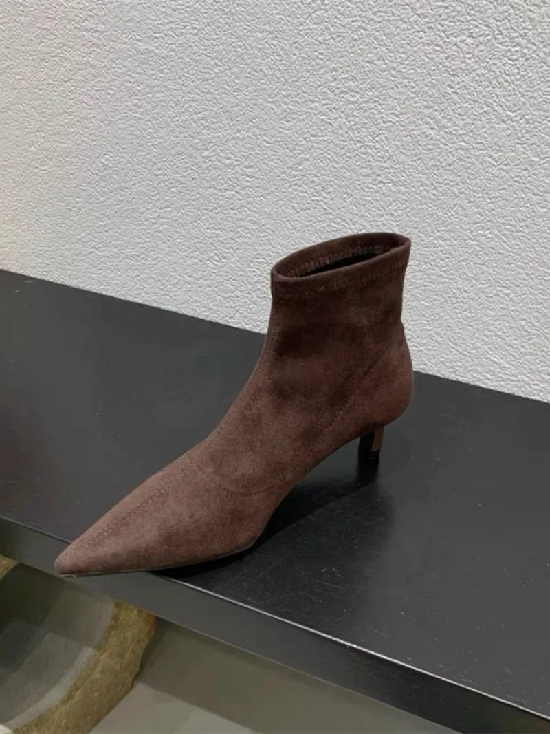 Shoes for Women High Quality Elegant Ankle Women's Boots Fashion Back Zipper Solid Office and Career Sexy Pointed Toe Boots