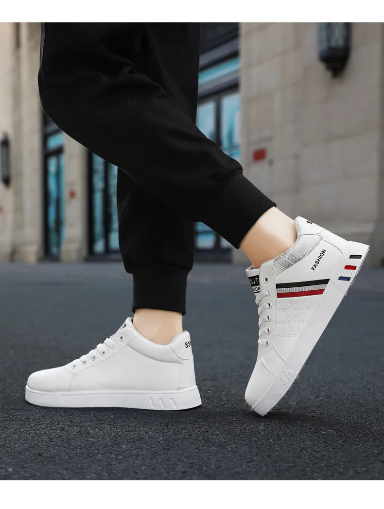 Botas altas para hombre, primavera y otoño, botines blancos transpirables, informales, con plataforma, nuevas