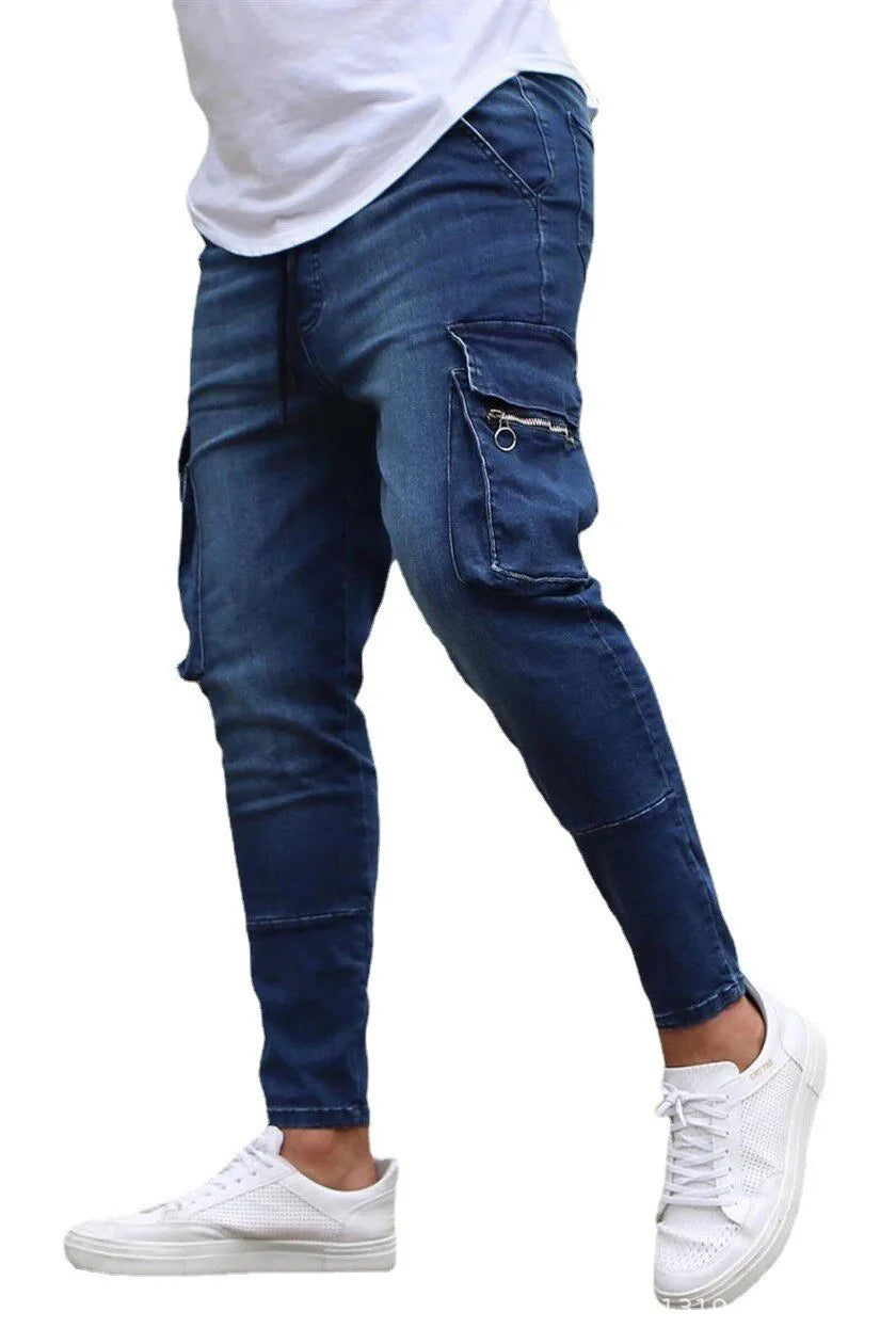 New Spring New Hot Sale Stretch Men's Jeans Fashion Trendy Casual Knee Wear-Resistant Comfortable Zipper Feet Skateboard Pants