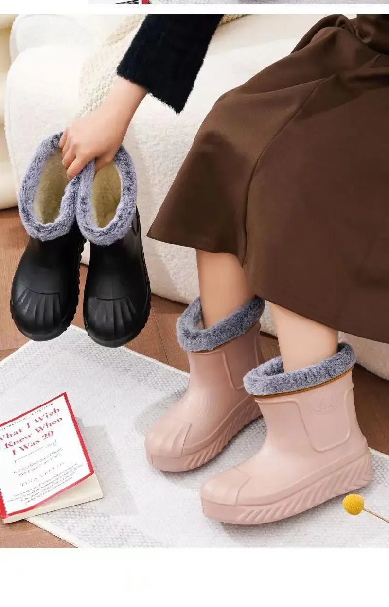 New High Top Waterproof Cotton Shoes for Women Plus Velvet Warm Waterproof Cotton Boots Rain Boots Botas Altas Plataforma Mujer