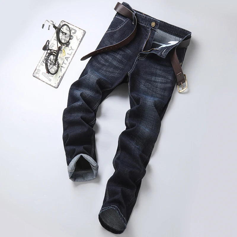 2022 Cotton Men's Jeans Denim Pants Brand Classic Clothes Overalls Straight Trousers for Men Black