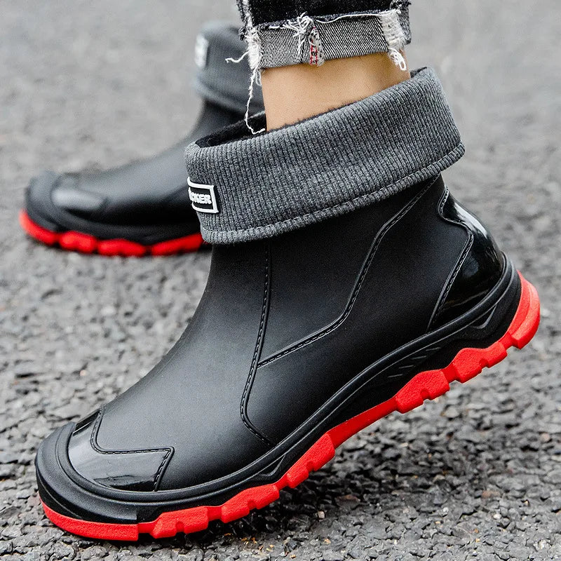 Botas de lluvia para hombre, ideales para primavera y otoño. Botas de goma resistentes e impermeables. Botas de lluvia de invierno con forro polar para hombre. Tallas grandes. Calzado de protección laboral.