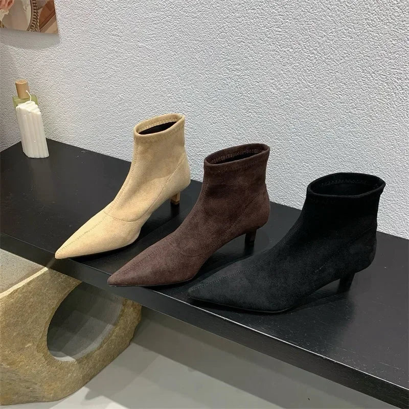 Shoes for Women High Quality Elegant Ankle Women's Boots Fashion Back Zipper Solid Office and Career Sexy Pointed Toe Boots