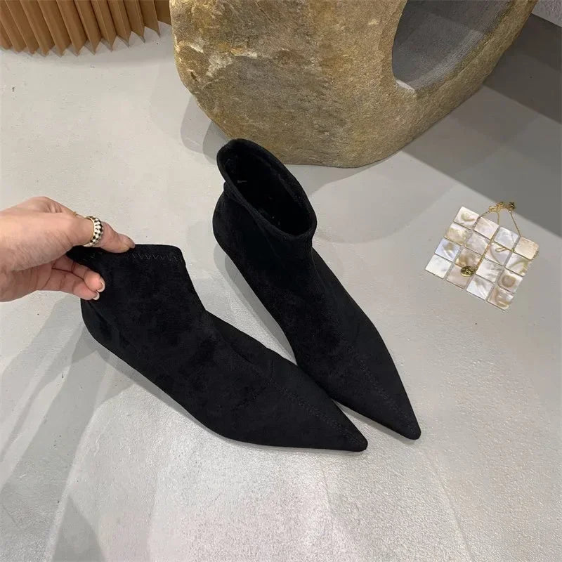 Shoes for Women High Quality Elegant Ankle Women's Boots Fashion Back Zipper Solid Office and Career Sexy Pointed Toe Boots