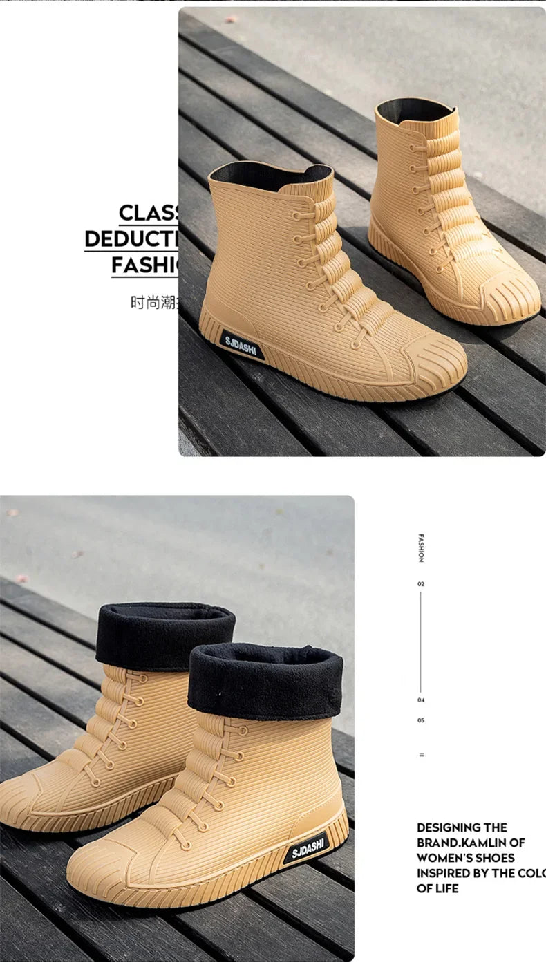 Nuevas botas impermeables de caña corta para hombre y mujer, forradas con forro polar, cálidas, antideslizantes, resistentes al desgaste, ideales para la lluvia y el exterior.