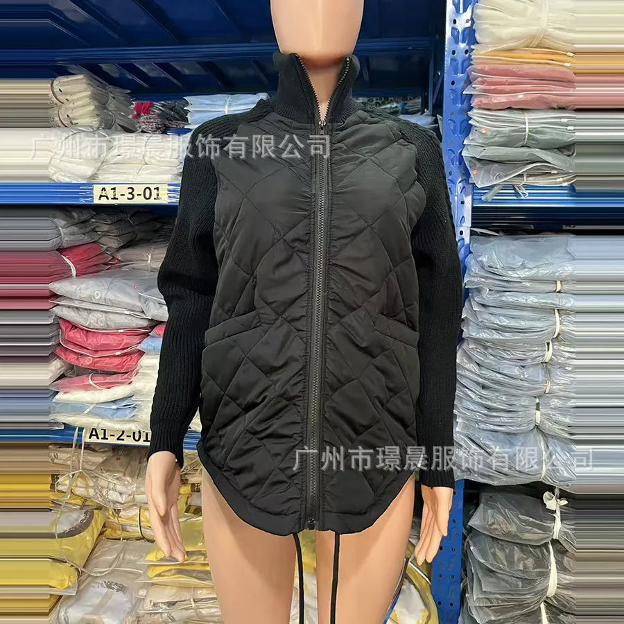 Women Autumn Winter Cardigan Zipper Long-sleeved Stand-up Collar Parka Jacket Coat Solid Color