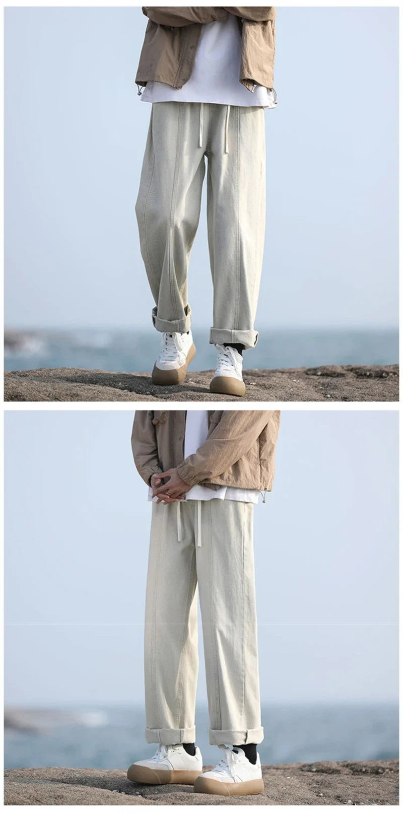 New Korean Fashion Baggy Jeans For Men Classic Drawstring Straight Denim Pants Y2K Vintage Jean Streetwear Wide-leg Trousers