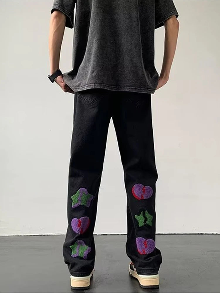 2025 New Goth Graffiti Embroidered Jeans Men High Street Harajuku Fashion Denim Trousers Hip Hop Y2K Vintage Jean pantalones