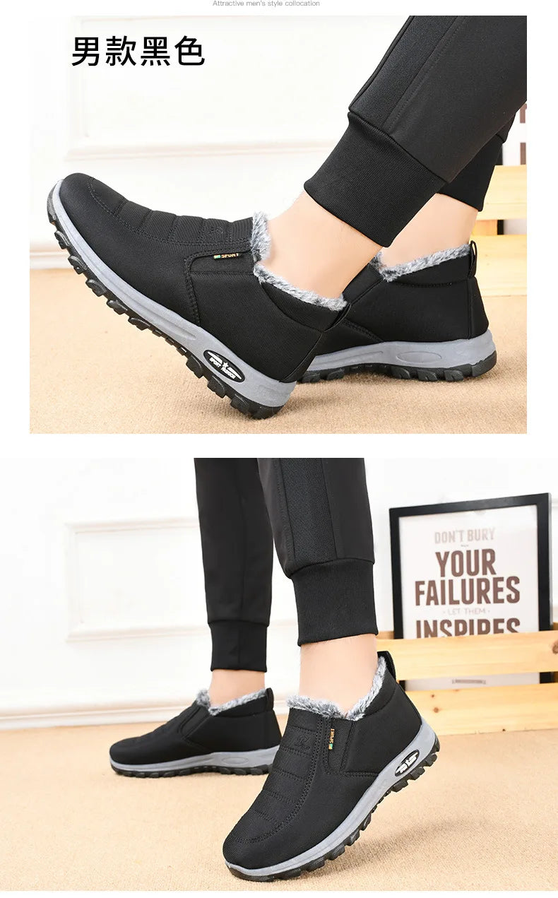 Winter Snow Boots Men Casual Slip on Ankle Boots Warm Fur Comfortable Sneakers Non-slip Botas Men Shoes Zapatos Hombre2024