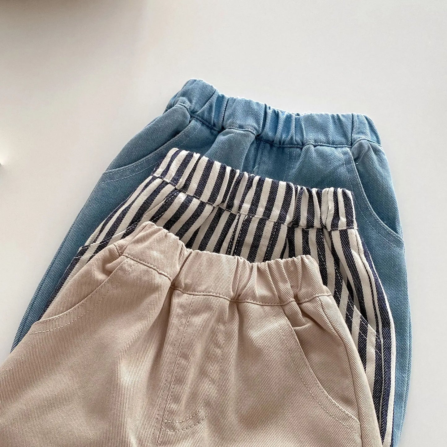 1-5Y Kid's Jeans Loose Solid Boys Denim Pants Patchwork Pocket Girls Straight Trousers Casual Kids Outdoor Pants